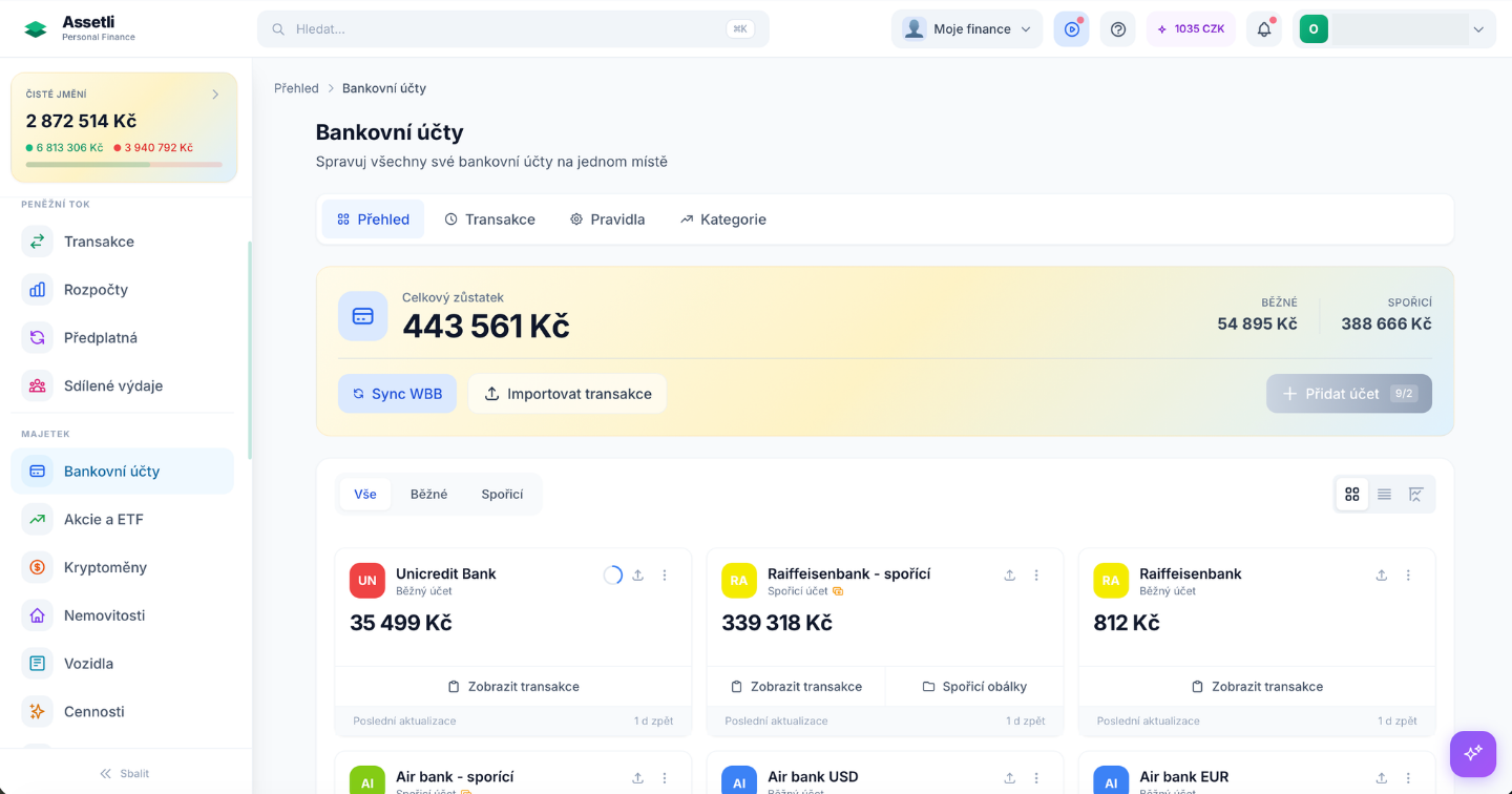Assetli — Bankovní účty