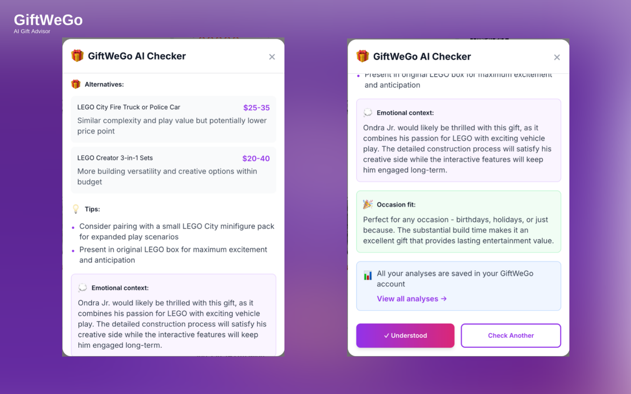 GiftWeGo AI Checker — alternativní tipy