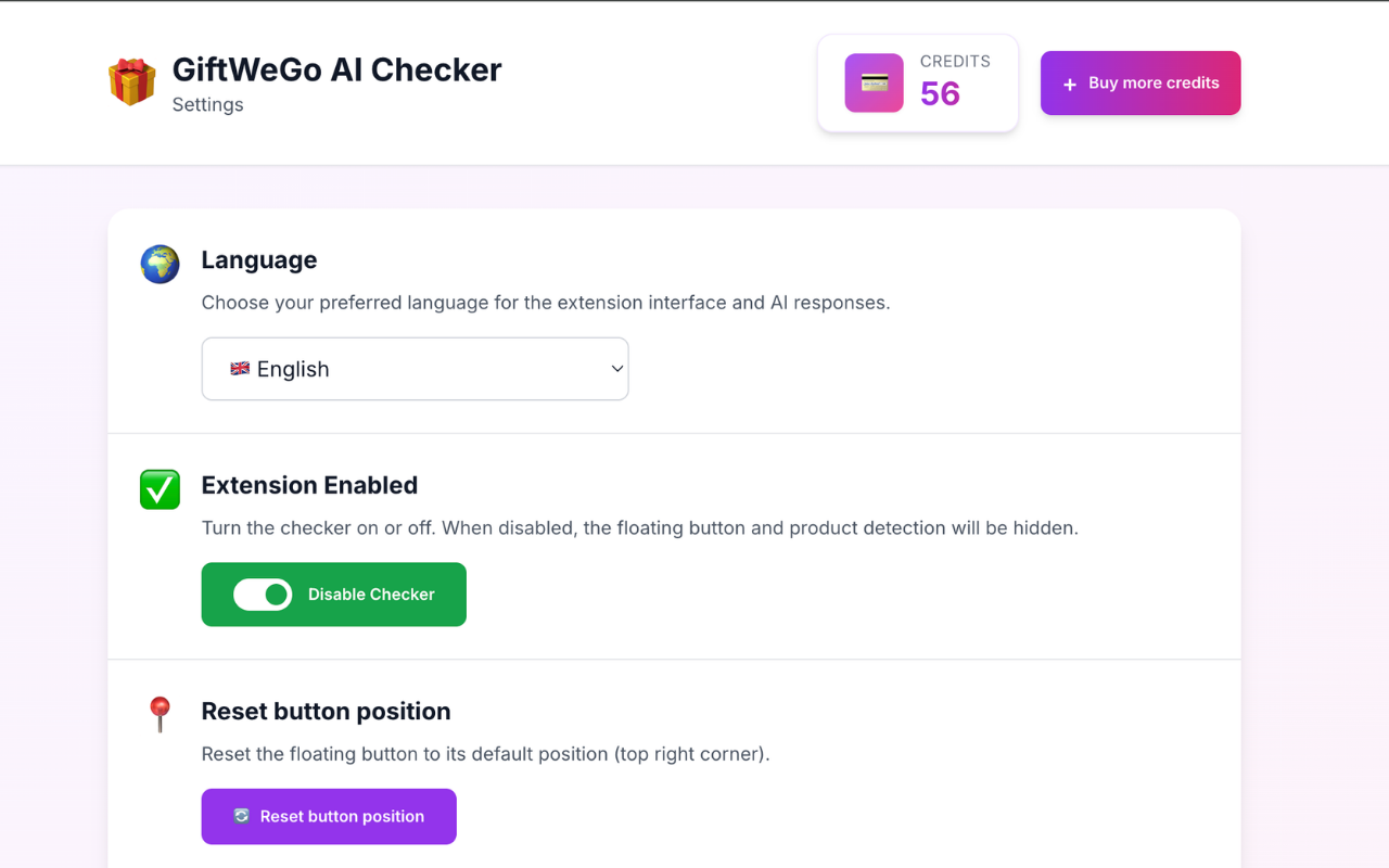 GiftWeGo AI Checker — nastavení