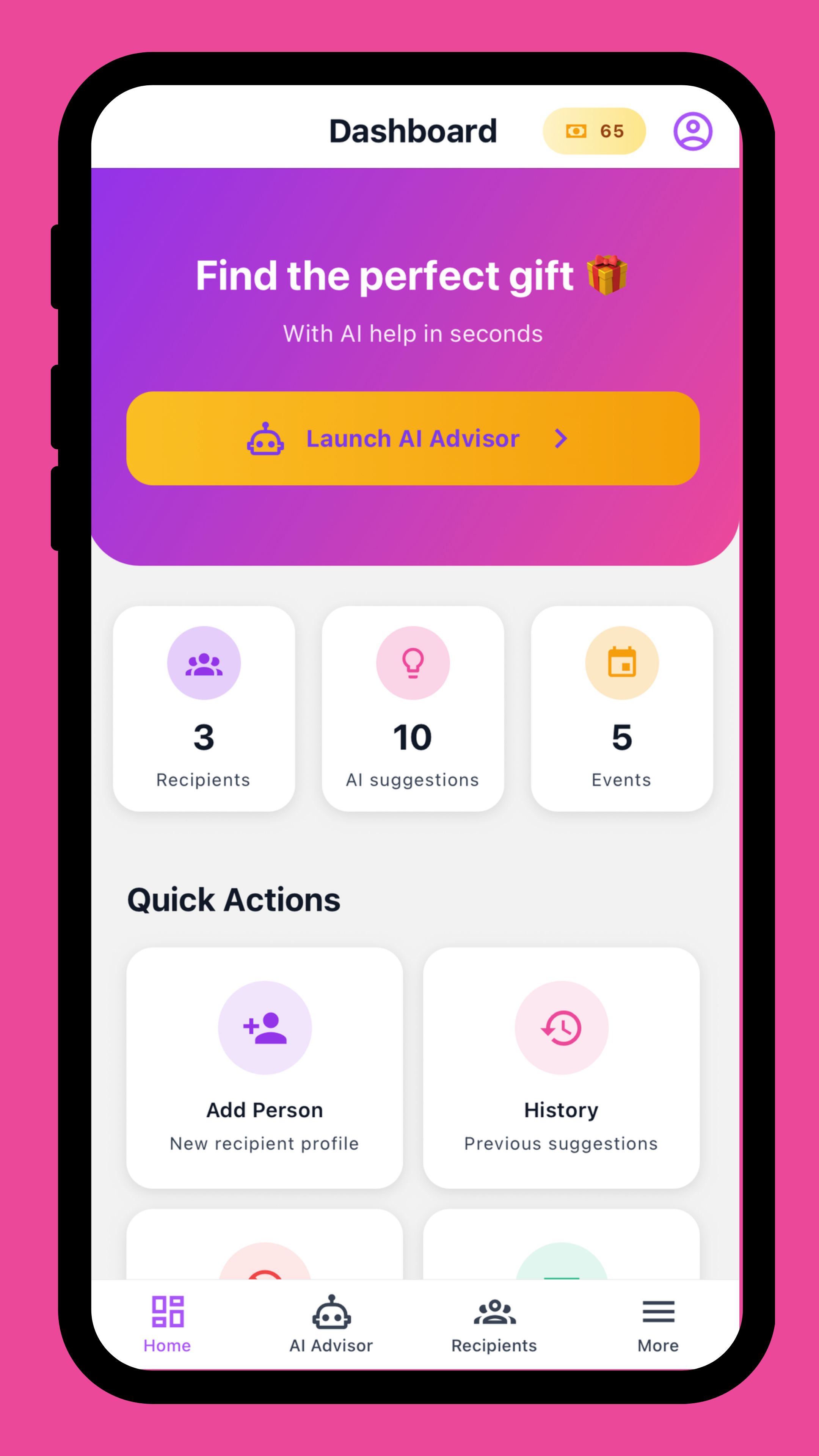 GiftWeGo Mobile — Dashboard