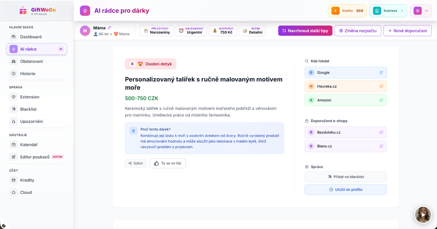 GiftWeGo — AI tipy na dárky